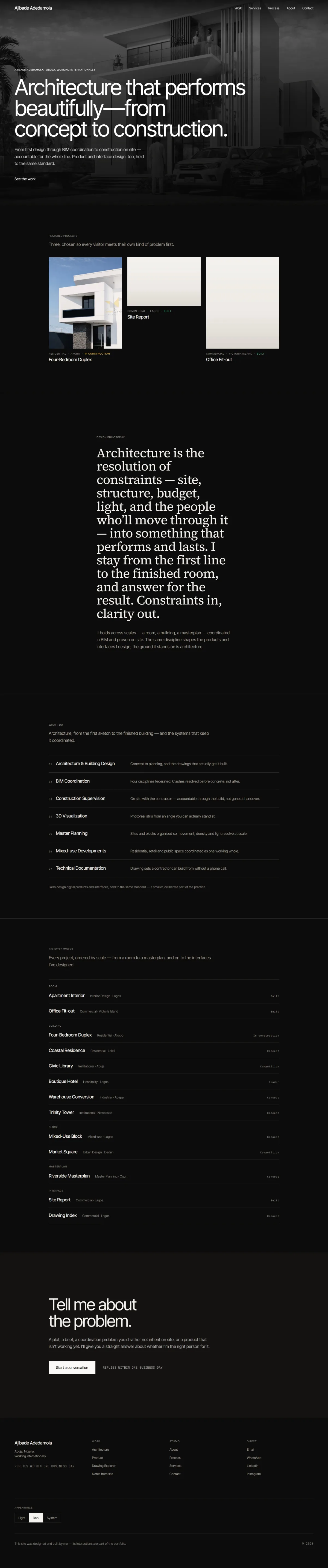 Architectural Portfolio for Ajibade Adedamola, Architect